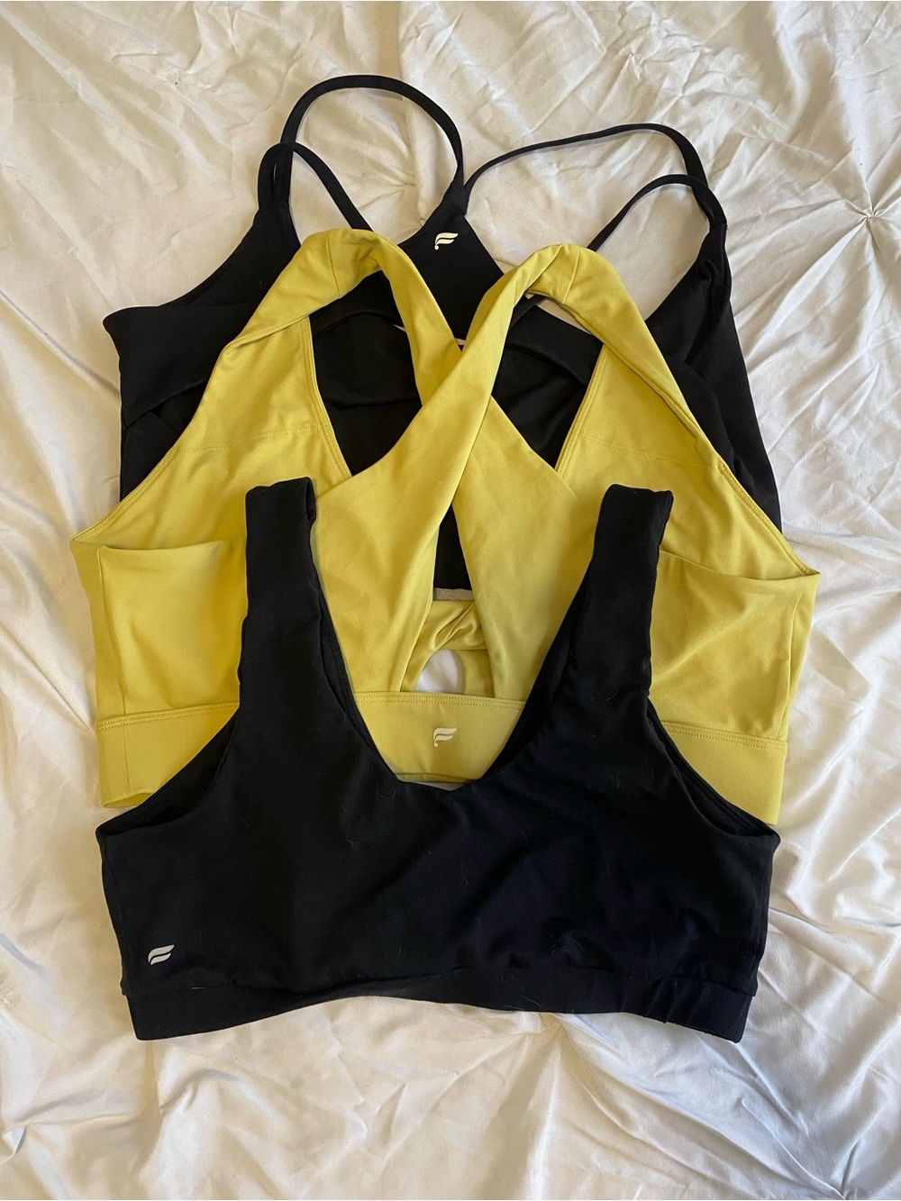 Fabletics Women's Sports Bras - Black & Yellow (3-Pack)